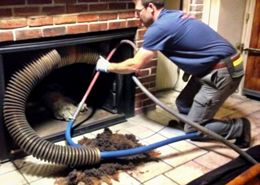 Chimney sweep at work near Denton, TX