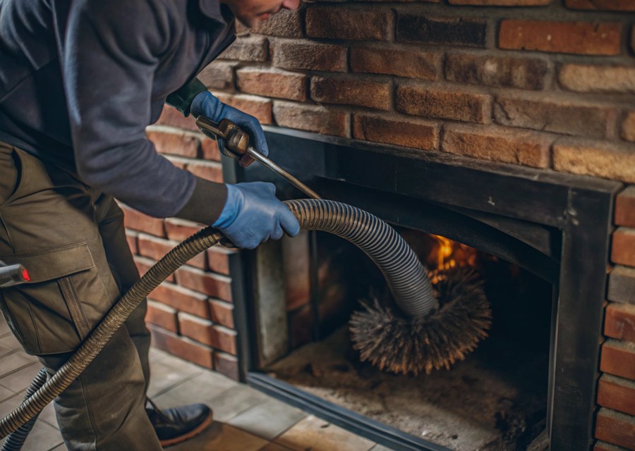 Chimney sweep at work near Round Rock, TX