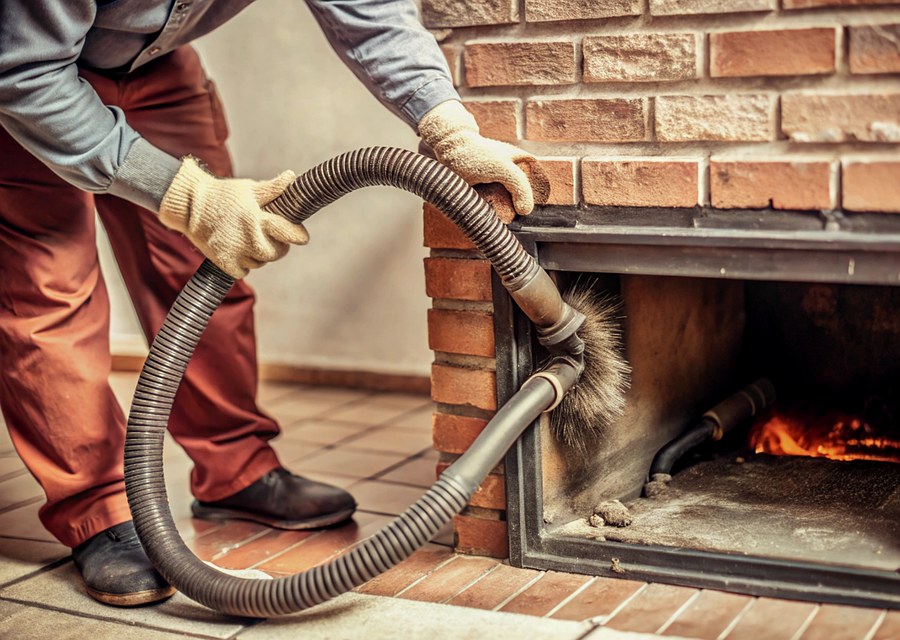 Chimney sweep at work near Stafford, TX